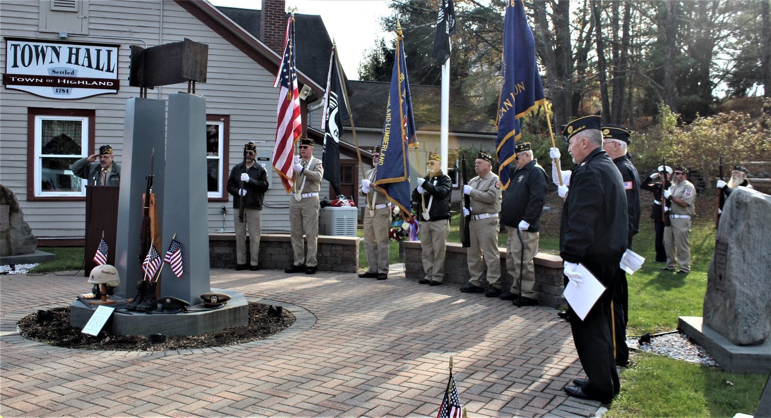 Members of the Tusten-Highland-Lumberland VFW Post 1627 and the Sylvan Liebla American Legion Post 1363 participate in a November 11 service at 11 a.m. in Heroes Park in Eldred.